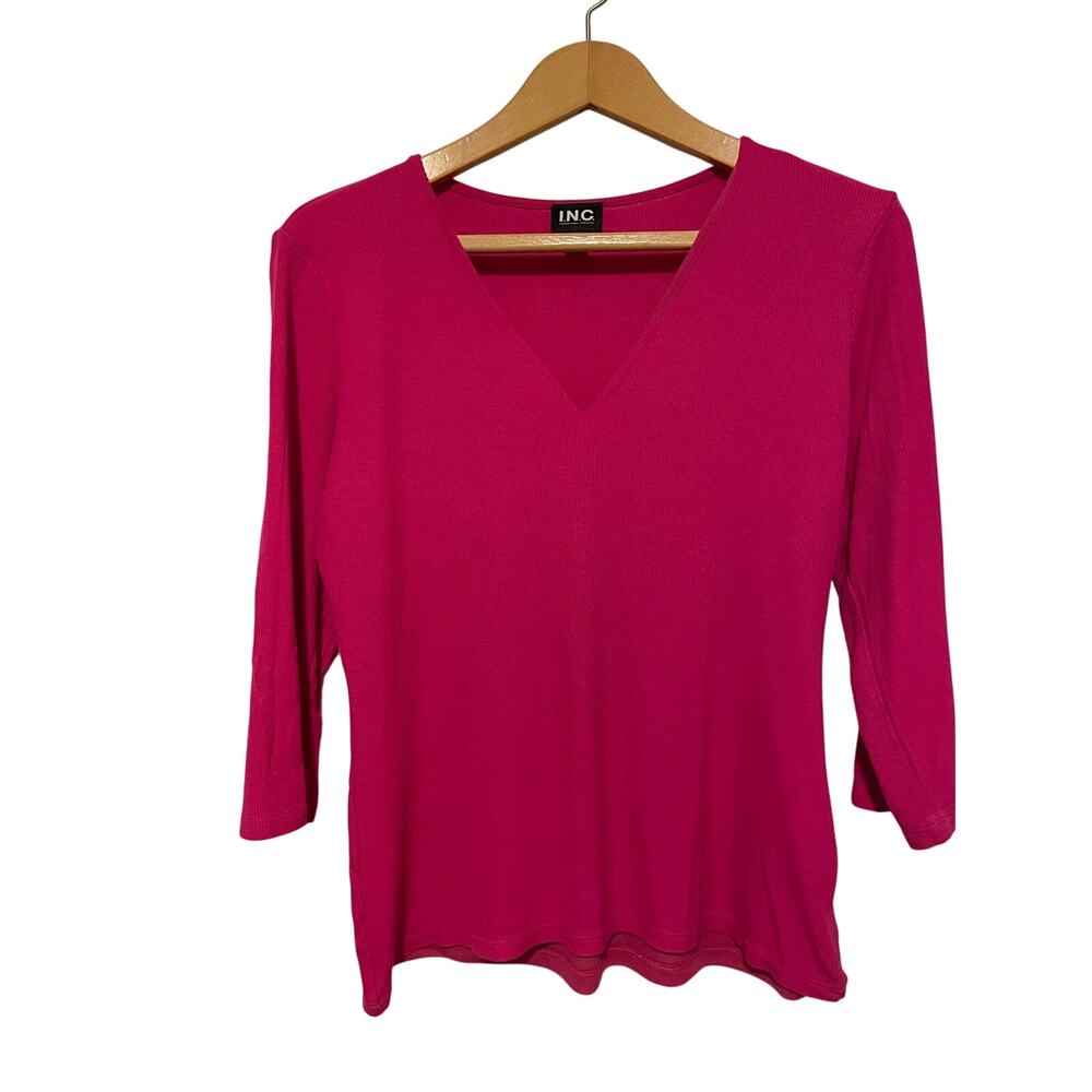 Inc International Concepts 3/4 sleeve pink knit top stretchy Size L